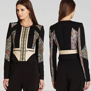 BCBGMaxazria Neil Jacket S Floral Zip Moto Boho Folk Gypsy Romantic Festival